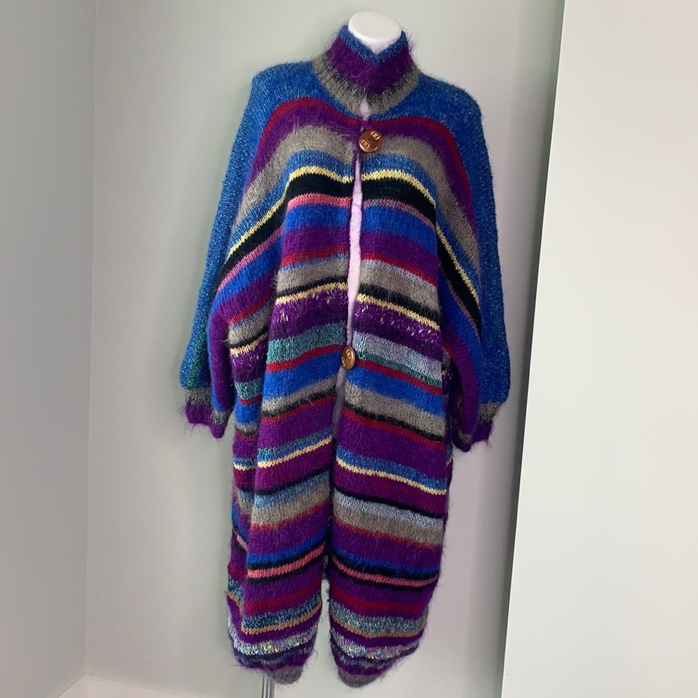 Vintage 1970s Hand Knit Mohair duster Cardigan